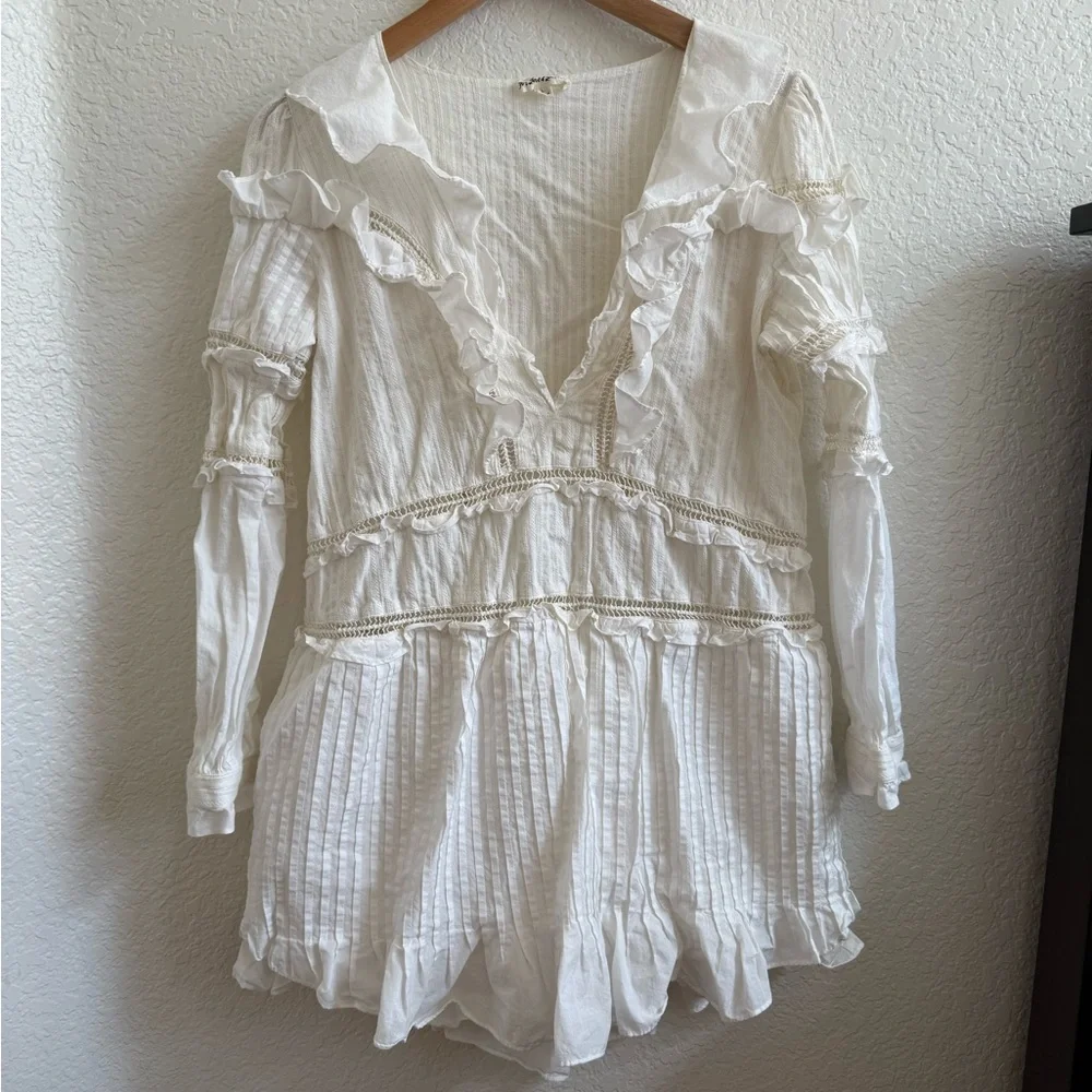 For Love And Lemons Ziggy Pintuck White Mini Dress Size L - Picture 2 of 8
